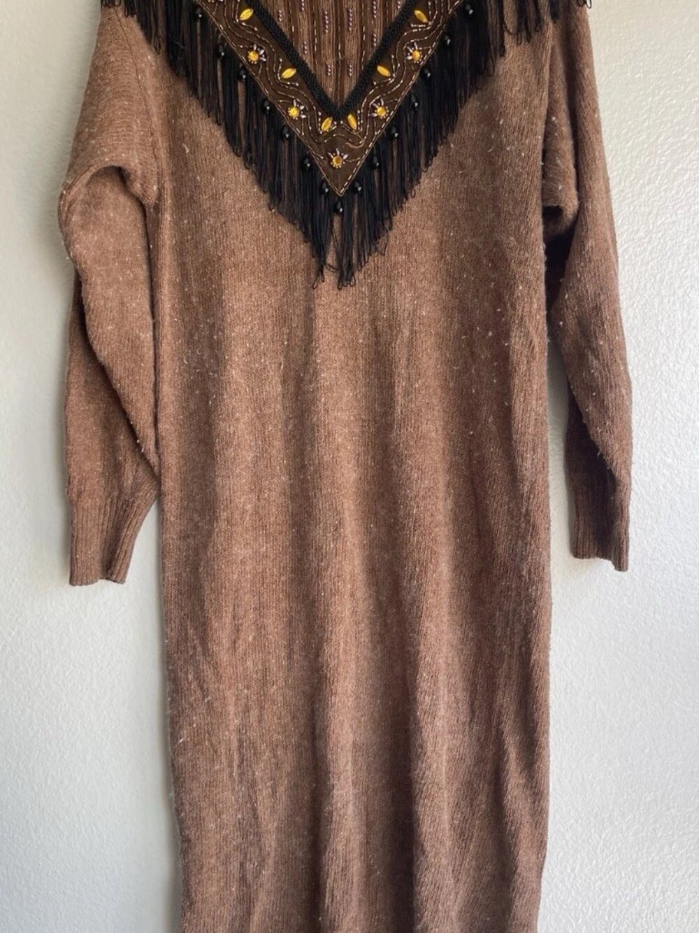 Vintage Germaine Astor 80's Tube Sweater Dress Silk Angora Brown Women’s Sz S